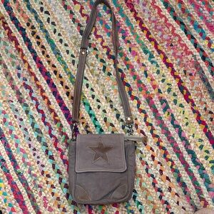 Canvas Crossbody Bag With Leather Star-Brown